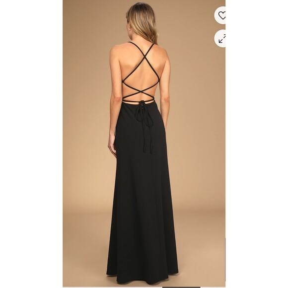 LULUS Be My Date Black Backless Lace Up V Neck Maxi Dress Size Large New - Picture 11 of 11